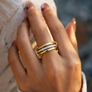 Stainless Steel Fashion Ring with Zircon 18K Gold Plated Women’s Luxury Trendy Accessory Classic for Unisex