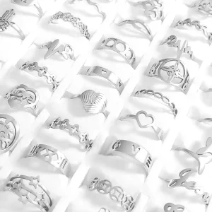 Stainless Steel Fashion Rings Mixed Batch Hollow Flower Ring Wings Shape Ring Hip hop for Anniversary