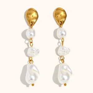 Stainless Steel Fashion Summer 18K Gold-Plated Baroque Pearl Jewelry