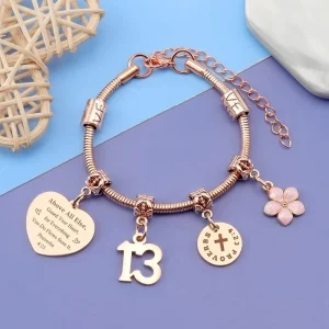 Stainless Steel Fashion Sweet Heart Flower Bracelet Warm Birthday Gift for 13yo Girls Fashion Bracelet for Daughter