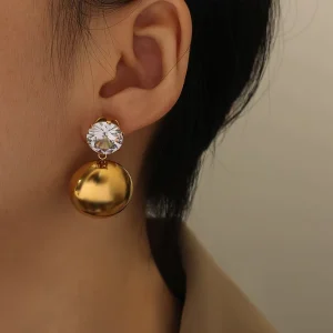 Stainless Steel Fashion Zircon Double Circle Pendant Earrings