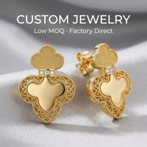 Stainless Steel Filigree Earrings Custom OEM Gold Baroque Textured Double Layer Stud