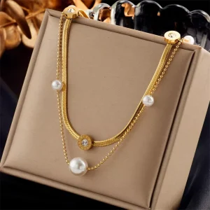 Stainless Steel Fine Fashion Accessory Pendant Multi layer Jewelry Chokers Chains Link Necklaces Cross Heart Pearl
