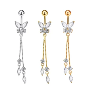 Stainless Steel Flashing Butterfly Pendant Body Jewelry Fashion Belly Ring