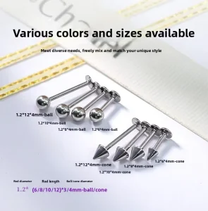 Stainless Steel Flat Back Piercing Studs Cone Ball Lip Nose Rings Unisex Ready Stock