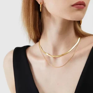 Stainless Steel Flat Snake Chain Necklace Women Choker Herringbone Chain Custom Layered Necklaces