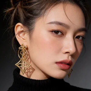 Stainless Steel Flower Pendant Earrings Women Long Earrings