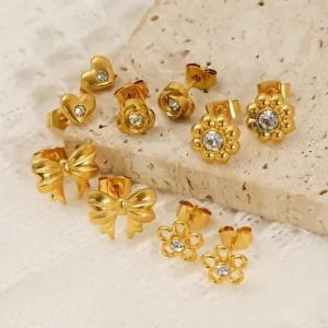 Stainless Steel Flower Zircon Bow knot Earrings Non tarnish Jewelry Earrings for Women