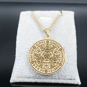Stainless Steel Geometric Symbol Laser Engraved Coin Magic Amulet Pendant for Daily Life Wearing