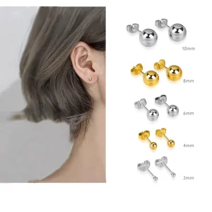 Stainless Steel Gold Ball Stud Earrings 3-8MM Round Ear Studs for Women Girls