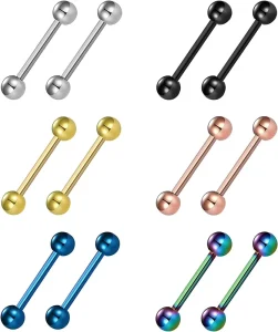 Stainless Steel Gold Classic Party Body Piercing Jewelry Industrial Barbell Straight Rod Double Ball Tongue Nail Nipple Ring