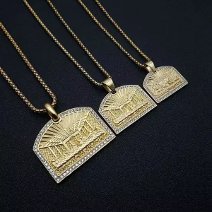 Stainless Steel Gold Plated CZ Charm Necklace for Men