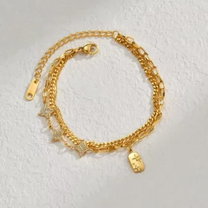 Stainless Steel Gold Plated Chain Link Star Zircon Bracelet Trendy Fashion Accessories Manufacturer Direct Sales