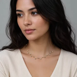 Stainless Steel Gold Plated Cubic Zirconia Station Necklace 40 Plus 5cm Minimalist Jewelry for Women
