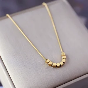 Stainless Steel Gold Plated Freshwater Pearl Heart Pendant Necklace Women Link Chain Square Design