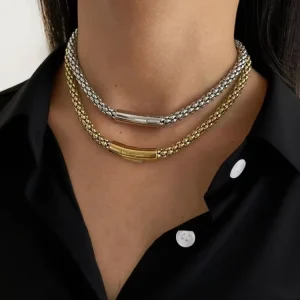 Stainless Steel Gold Plated Layered Necklace Women Jewelry Fashion Versatile Cuban Necklaces for Couple ALN25111357