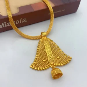 Stainless Steel Gold Plated Middle Eastern Saudi Arabia Fashion Openwork Bell Large Pendant Necklace Women Wedding Gift