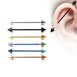 Stainless Steel Gold Plated Pierced Body Jewelry Straight Ear Tragus Helix Cartilage Spike Barbell Ear Stud