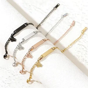 Stainless Steel Gold Plated Rose Gold Plated Customizable Children’s Charm Bracelet Rectangle Link Design