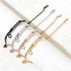 Stainless Steel Gold Plated Rose Gold Plated Customizable Star Rectangle Charm Children’s Bracelet