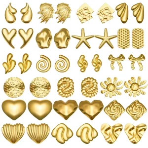 Stainless Steel Gold Plated Seashell Sunflower Starfish Heart Shape Ear Stud Earrings Fashion Body Piercing Jewelry