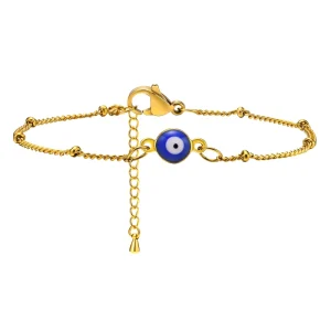 Stainless Steel Gold Plated Trendy Simple Eye Devil Eye Women’s Chokers Necklace with Link Chain Anklet & Bracelet