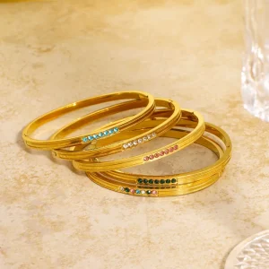 Stainless Steel Gold Plated Zircon Buckle Bangles Geometric Pattern Women’s Luxury Trendy Party Accessory Fashion Bracelet