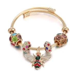 Stainless Steel Gold Women Bangle Bee Charm Hawaiian Bracelets Pearl Bangles Jewelry