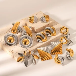 Stainless Steel Gold plated Color Blocked Geometric Earrings Waterproof Hypoallergenic
