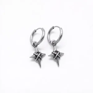 Stainless Steel Gothic Spike Star Hoop Earrings for Men Punk Viking Style Silver Industrial Piercing Jewelry Fashion Accessory
