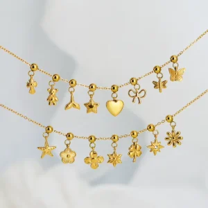 Stainless Steel Heart Butterfly Pendant Charm DIY Matching Set Women Party Trendy Fashion Accessory