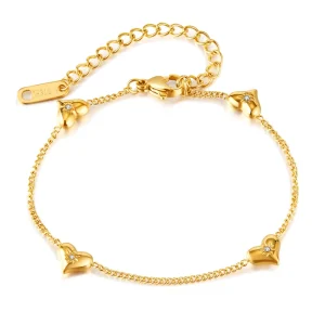 Stainless Steel Heart Charm Bracelet with Round Cubic Zirconia Classic Fashion Accessories