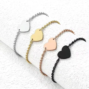 Stainless Steel Heart Charm Pendant Bracelet Custom Engravable Multi Color for Women Girls Daily Wear & Gifts