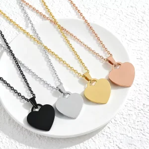 Stainless Steel Heart Necklace Personalized Engraved Love Pendant Jewelry Gift for Her Multi Color