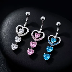 Stainless Steel Heart-shaped Body Piercing Jewelry European American Fashion Multi-layer Zircon Navel Piercing Stud
