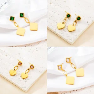 Stainless Steel Heart shaped Zircon Vintage Women’s French Retro Earrings Factory