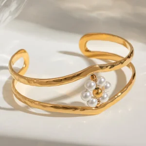 Stainless Steel Hollow Pearl Cuff Bracelet Custom Factory Designed for Children Fashion Accessory