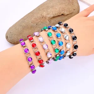 Stainless Steel Honeycomb Shape Acrylic Silver Beaded Bracelet Colorful Circles for Women
