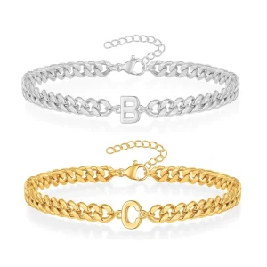 Stainless Steel Initial Letter Cuban Bracelet Fashion Couple Bracelet Jewelry Gift for Men Women
