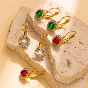 Stainless Steel Inlaid with Zircon Classic Disc Colorful Zircon Round 18K Gold Pendant Earrings Suitable for Daily Sale