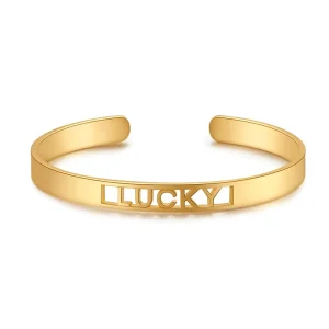 Stainless Steel Inspirational Quote Jewelry Custom Laser Cut Out Hollow Open Cuff Bracelet Lucky Dream Wish Statement Bangle
