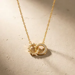 Stainless Steel Interlocking Circular Pendant Necklace Inlaid with Zircon for 18K PVD Gold Women Jewelry
