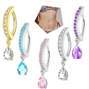 Stainless Steel Inverted Belly Button Ring with Zircon Stud Simple and Sweet Navel Piercing Body Jewelry Unisex
