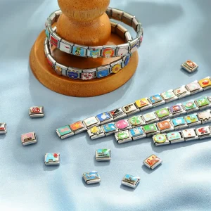Stainless Steel Italian Charm Bracelet Colorful Oil Drop DIY Watch Band Waterproof Jewelry Accessories