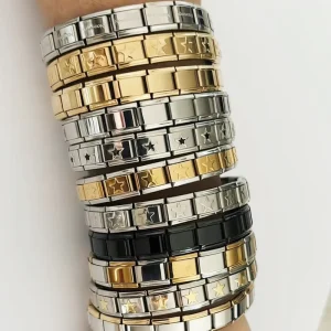 Stainless Steel Italian Charm Bracelet Elastic Stretch Modular Link Bracelet DIY Charm Base Bangle Stock
