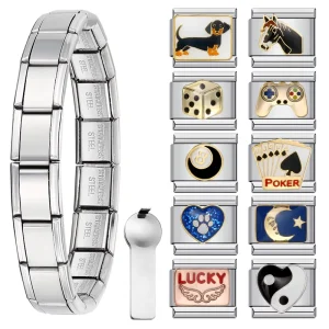 Stainless Steel Italian Modular Charm Bracelet DIY Enamel Letter Design Platinum Plated Trendy Unisex Fashion Jewelry Gift
