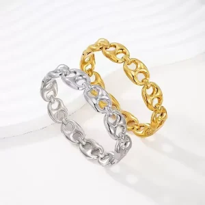 Stainless Steel Jewelry 18K Gold Plated Waterproof Pig Nose Coffee Bean Chunky Bangles Bracelets for Women Men