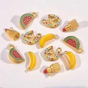 Stainless Steel Jewelry Accessory Lipstick Horse Pendants Colorful Fruit Watermelon Banana Charm