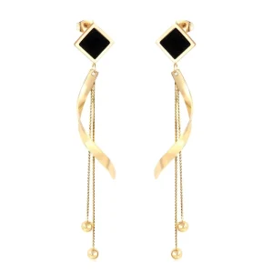 Stainless Steel Jewelry Drop Earrings with Black square Design for Women and Girls