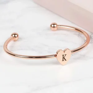Stainless Steel Jewelry Fashion Bracelets Bangles Silver Rose Gold Heart Engraved Initial Letter Cuff Bracelet for Femme